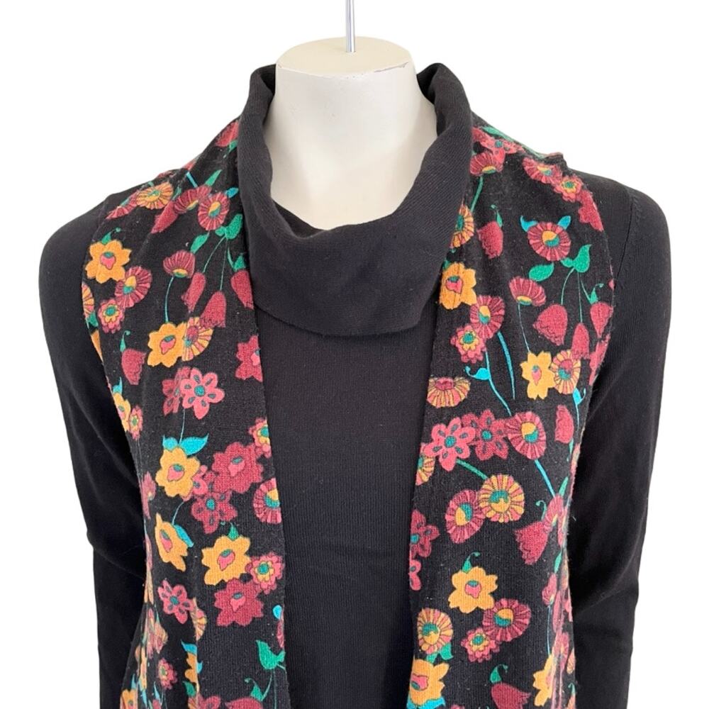 LULAROE Retro Florals Open Front Long Line Duster Vest in Black SZ S